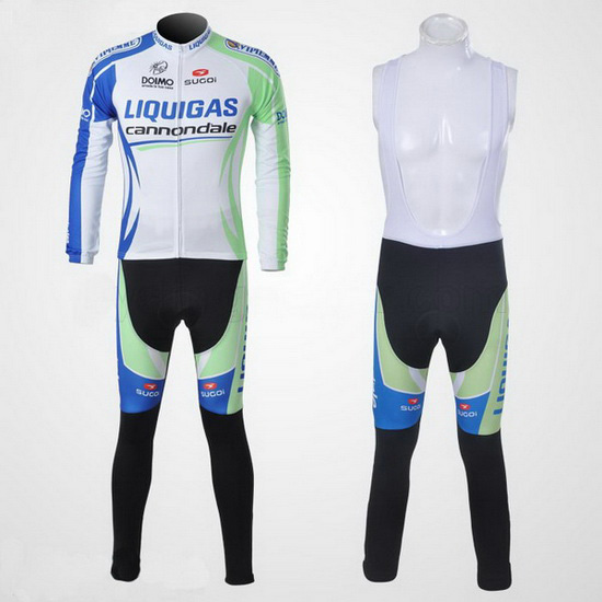 2011 Maillot Liquigas Tirantes Mangas Largas Blanco Y verde